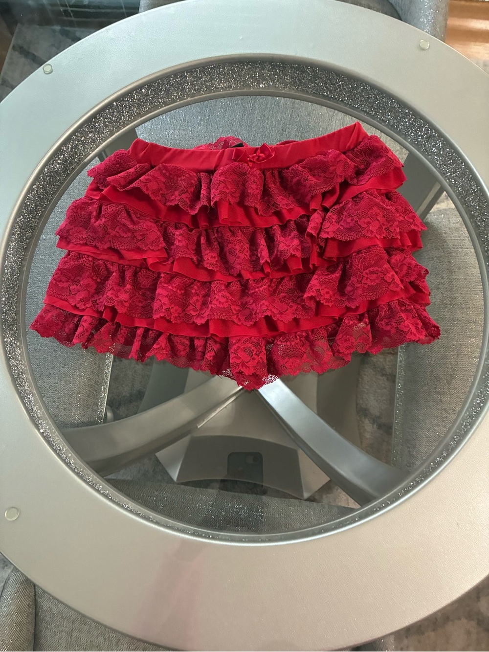 SHEIN Red Layered Lace Ruffle Mini Skirt for Women